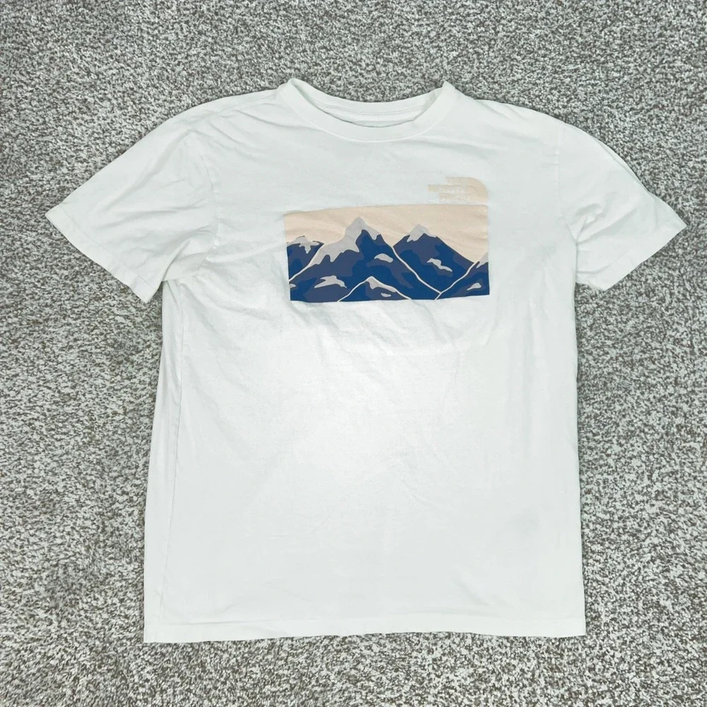 North Face Shirt Mens‎ Medium White Mountain Graphic Tee T Outdoor Hiking Casual